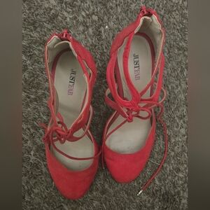 JustFab Vibrant Red Lace-Up Heels